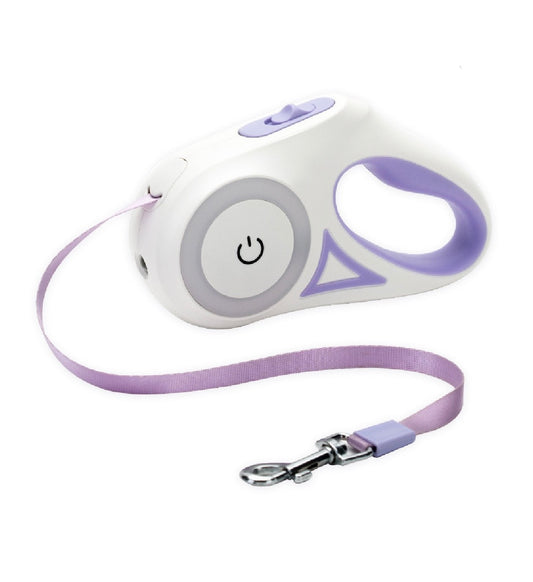 Retractable dog leash with LED and lamp